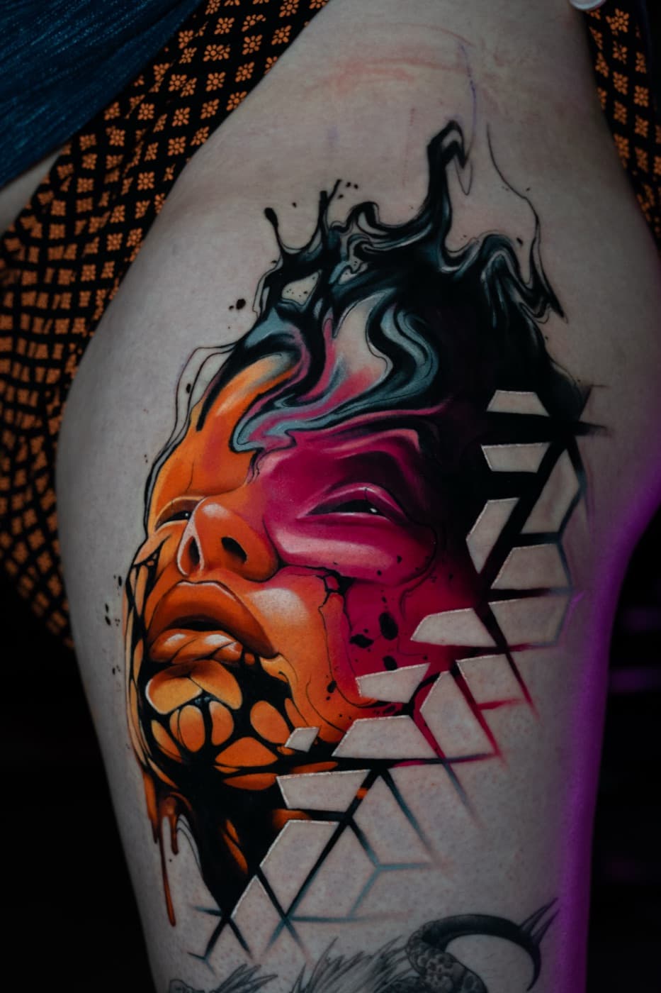 Custom colour illustration tattoo by veda.ink, Brighton