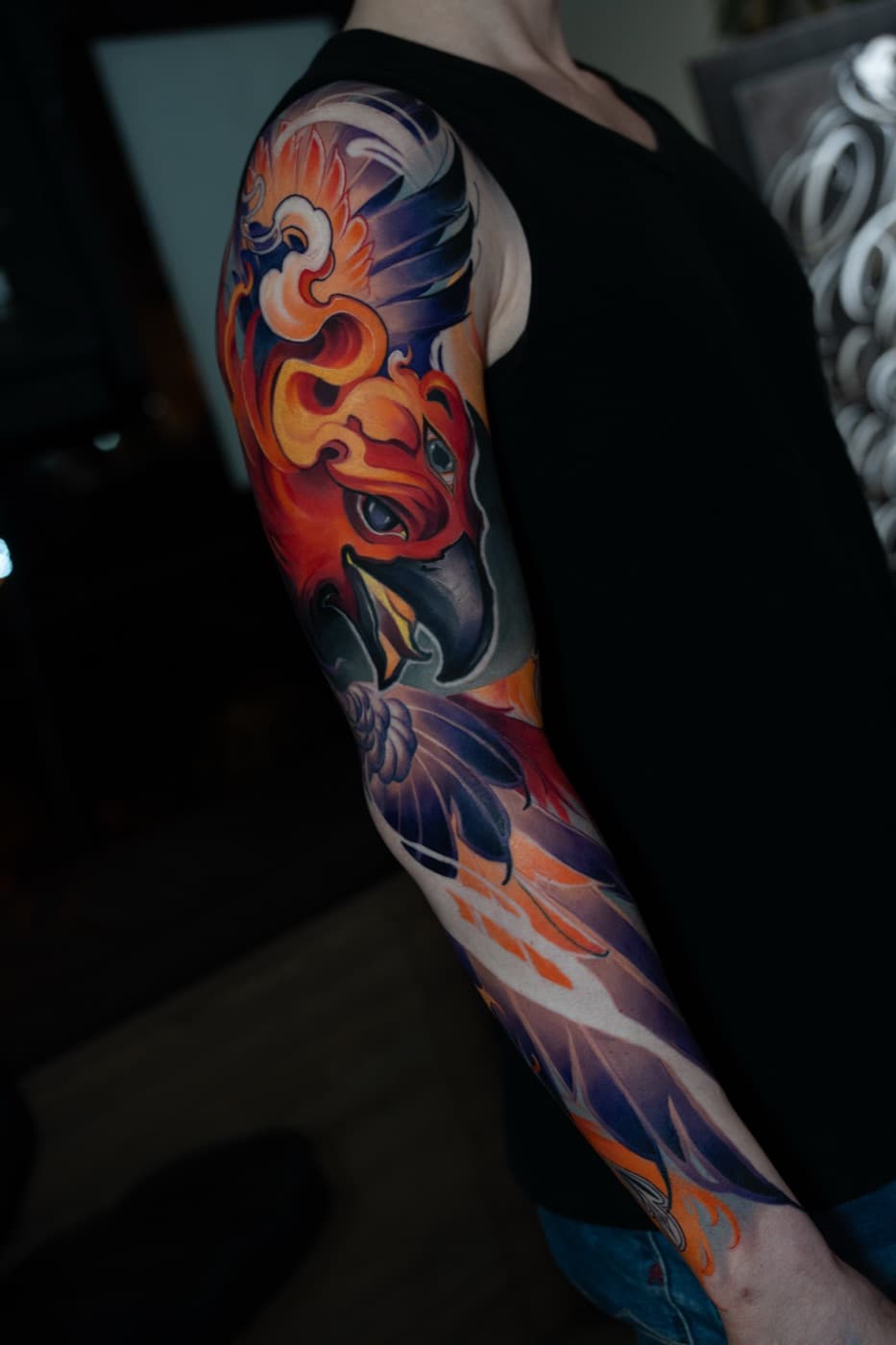 Custom colour illustration tattoo by veda.ink, Brighton