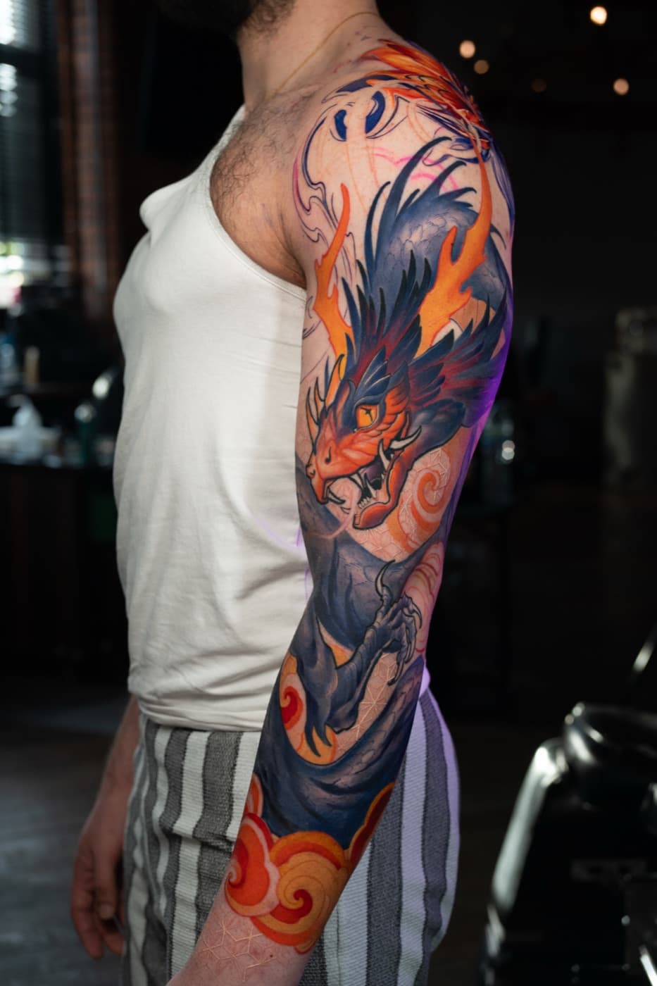 Custom colour illustration tattoo by veda.ink, Brighton